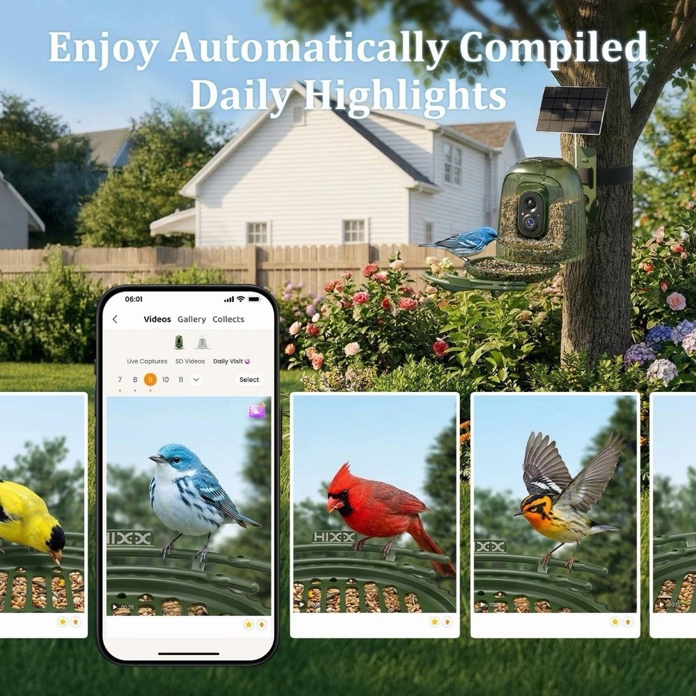 Smart Bird Feeder With 4MP Camera AI Auto Capture Video Green - Picture 8 of 14